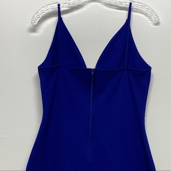 Cefian |Size Large|Blue Deep V Spaghetti Strap Front Mesh Detail Midi Dress NWOT - Picture 6 of 10